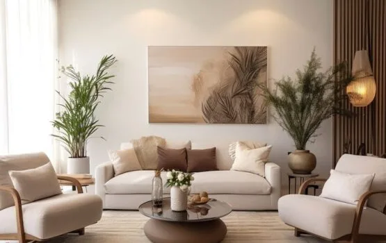 تصميمديكورالمنزلغرفةمعيشةعصرية شركة نقل عفش بجدة ابطال جدة فك نقل تركيب تغليف خصم 30 تصميم ديكور المنزل لغرفة معيشة عصرية بألوان محايدة أريكة وطاولتين جانبيتين مع نباتات زينة وإضاءة طبيعية